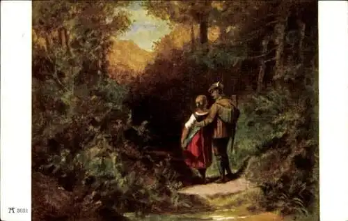 Künstler Ak Spitzweg, Carl, Pirschgang, Liebespaar, Jäger
