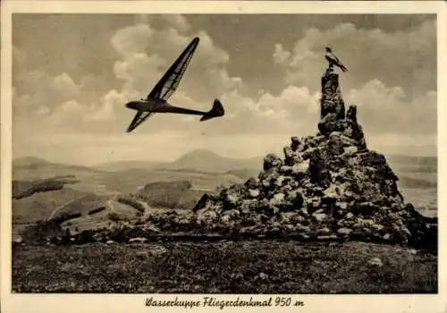Ak Gersfeld in der Rhön, Wasserkuppe, Fliegerdenkmal, Segelflugzeug