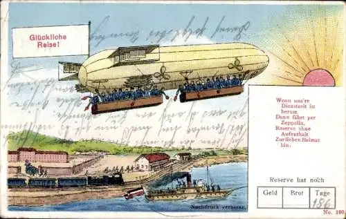 Ak Glückliche Reise, Zeppelin, Luftschiff, Dampfer