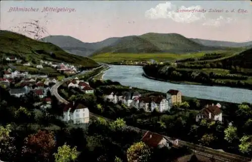 Ak Salesel Elbe, Blick zum Böhmischen Mittelgebirge