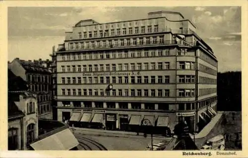 Ak Reichenberg in Böhmen Liberec Tschechien, Gebäude der Allgemeinen Versicherung A. G., Donau...