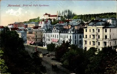 Ak Mariánské Lázně Marienbad Region Karlsbad,  Blick auf Café Egerländer, Straßenansicht, hist...