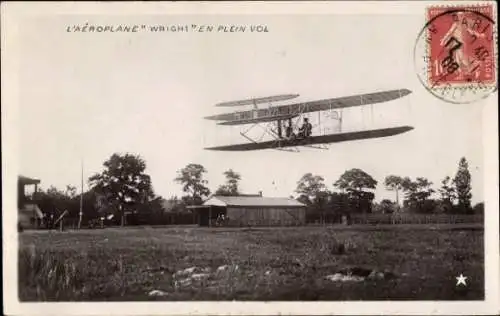 Ak Flugzeug Wright, Doppeldecker, Flugpionier