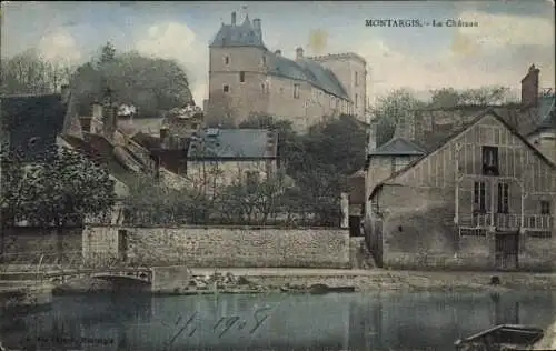 Ak Montargis Loiret, Schloss, Wasser, Gebäude, Bäume, Brücke