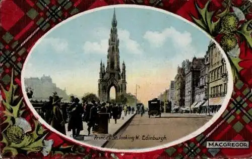 Ak Edinburgh Schottland, Princes Street, Währung, schottische Architektur, Menschen auf der Straß