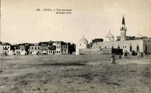 Ak Suez Ägypten, Vue générale, Teilansicht des Ortes mit Moschee
