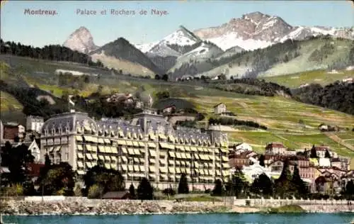 Ak Montreux Kanton Waadt Schweiz, Palace et Rochers de Naye, Berge, See, Stadtansicht