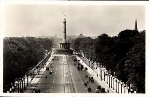 Ak Berlin Charlottenburg, Siegessäule, Charlottenburger Chaussee, Fahrzeuge, Bäume