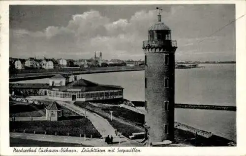 Ak Nordseebad Duhnen Cuxhaven, Leuchtturm mit Seepavillon