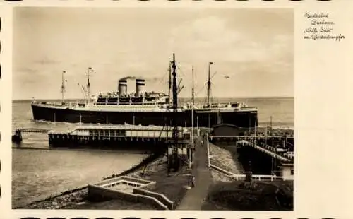Ak Nordseebad Cuxhaven, Schiff im Hafen, Dampfer, Nordseebad, Blick aufs Wasser