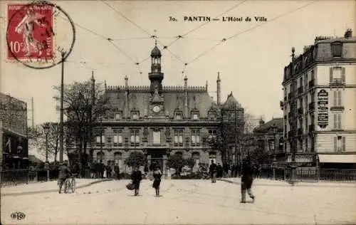 Ak Pantin Seine Saint Denis, L'Hôtel de Ville, schwarz-weiß,  Architektur, Straßenansicht