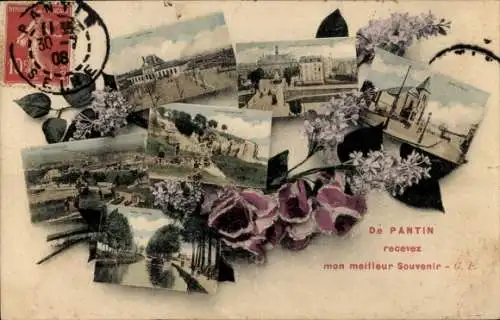 Ak Pantin Seine Saint Denis, mehrere Ansichten, blühende Blumen, nostalgisches Thema