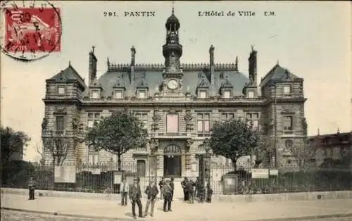 Ak Pantin Seine Saint Denis, Hôtel de Ville, E.M., 6 Personen im Vordergrund