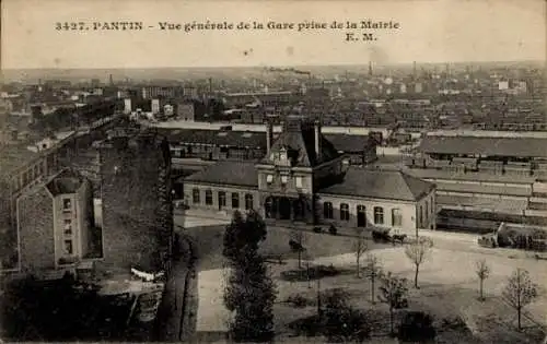 Ak Pantin Seine Saint Denis, Generelle Ansicht der Gare, Mairie im Vordergrund