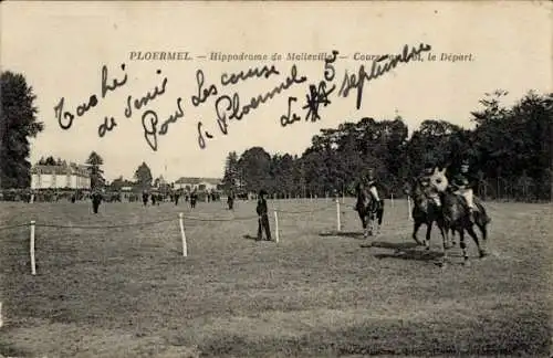 Ak Ploermel Morbihan, Hippodrom, Pferde-Rennen, Menschenmenge, Landschaft