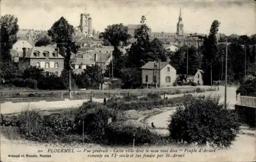 Ak Ploermel Morbihan, Vorderansicht von  Stadtansicht, Stadtgründung durch St-Armel