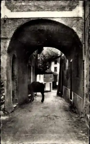 Ak Valdeblore Alpes Maritimes, Pittoreske Straße, Pferd,  Architektur