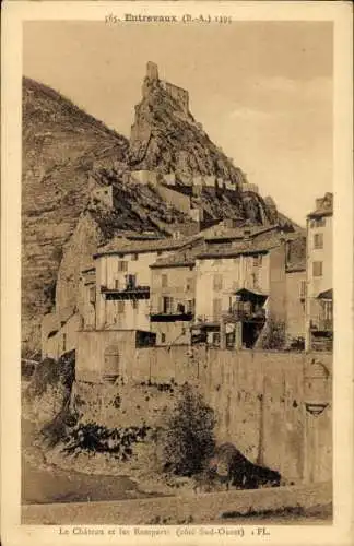 Ak Entrevaux Alpes de Haute Provence, Château und Stadtmauern, Architektur,  Ansicht