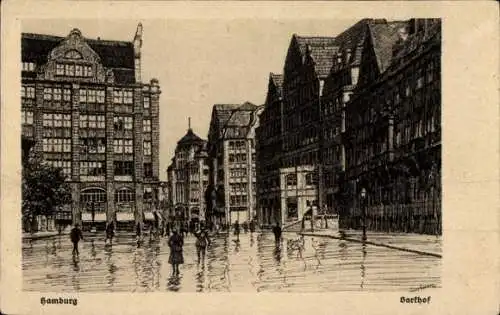 Künstler Ak Hamburg Altstadt, Barkhof, Fußgänger