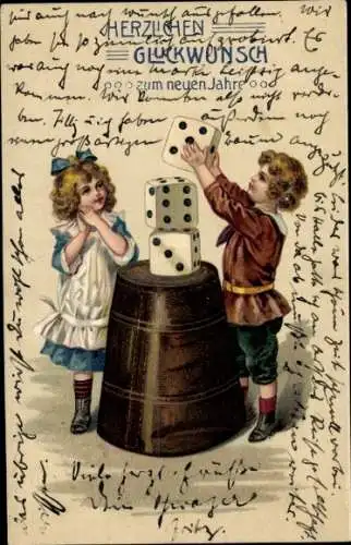 Litho Glückwunsch Neujahr, Kinder, Spielwürfel