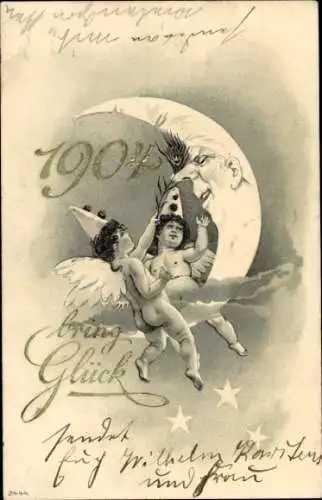 Ak Glückwunsch Neujahr, Mondsichel, Jahreszahl 1904