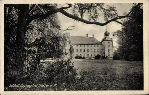 Ak Höxter an der Weser, Kloster Corvey, Schloss Corvey, grüne Wiese, Bäume,  Architektur