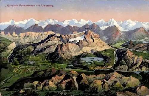 Landkarten Ak Garmisch Partenkirchen in Oberbayern, Ort mit Umgebung