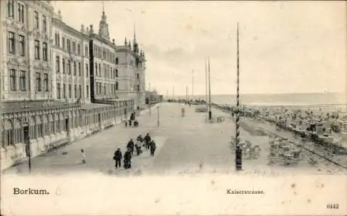 Ak Nordseebad Borkum in Ostfriesland,  Kaiserstraße, Küstenansicht, Menschen, Gebäude