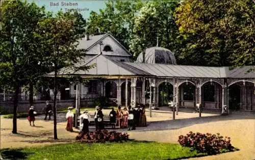 Ak Bad Steben in Oberfranken, Teppelquelle, r Pavillon, Menschen in n Kleidern
