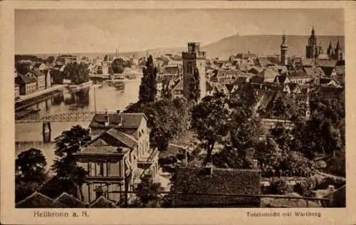 Ak Heilbronn am Neckar, Totalansicht von  Wartberg, Fluss, Stadtlandschaft