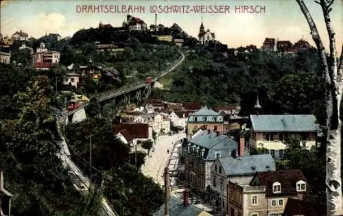Ak Dresden Loschwitz Weißer Hirsch, Gesamtansicht, Drahtseilbahn, Luisenhof