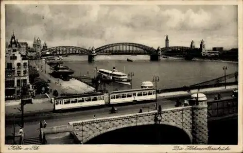 Ak Köln am Rhein, Hohenzollernbrücke, Straßenbahn