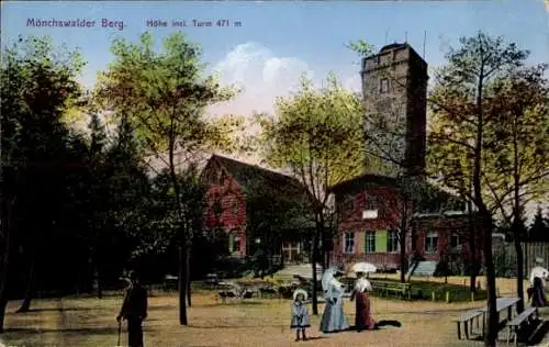 Ak Wilthen in der Oberlausitz, Mönchswalder Berg,  Höhe incl. Turm 471 m, Turm, Gebäude, Bäume, M