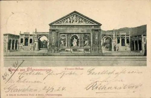 Ak Oberammergau in Oberbayern, Theater-Bühne, Gruß aus   Kulisse