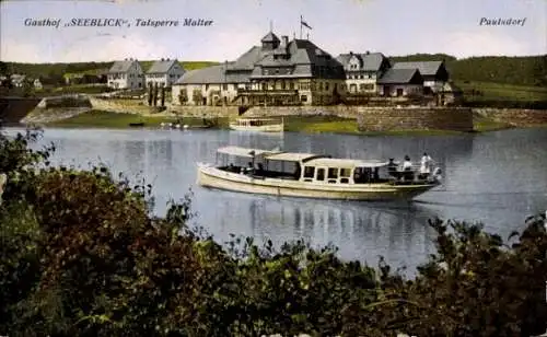 Ak Paulsdorf Dippoldiswalde im Osterzgebirge, Gasthof Seeblick, Talsperre Malter, Boot auf dem Wa
