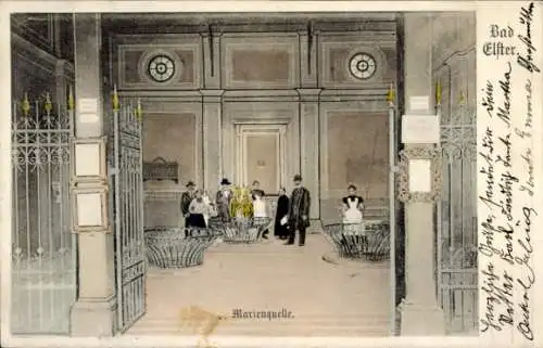 Ak Bad Elster im Vogtland, Marienquelle, mehrere Personen, elegante Kleidung, künstlerische Darst