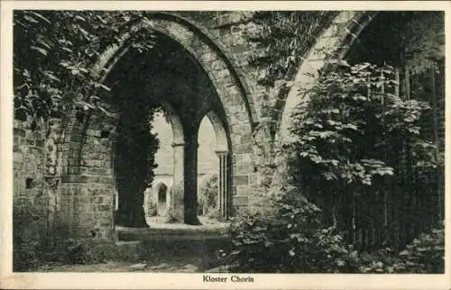 Ak Chorin in der Mark, Kloster  architektonische Ruinen, Naturbewuchs, schwarz-weiß