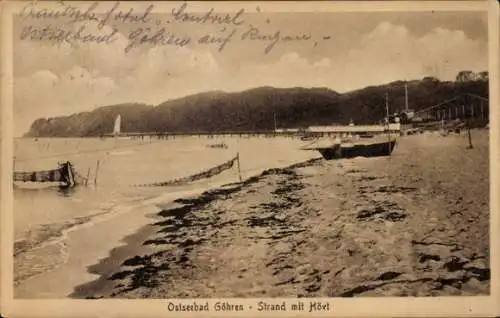 Ak Ostseebad Göhren auf Rügen, Strand mit Hövt, Boot, Netze