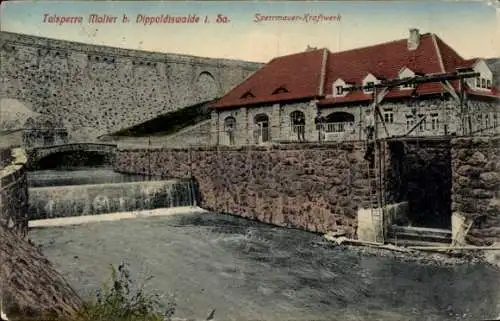 Ak Malter Dippoldiswalde, Talsperre Malter, Sperrmauer-Kraftwerk, idyllische Landschaft
