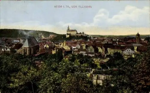 Ak Weida in Thüringen, Stadtansicht, Tillyberg,  Architektur, grüne Umgebung