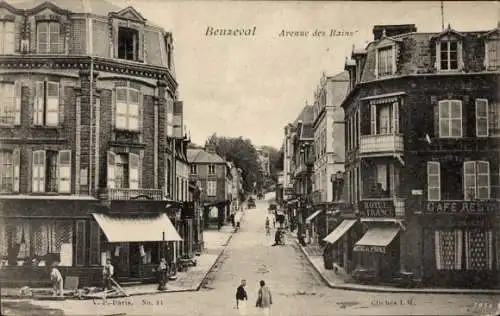 Ak Beuzeval Houlgate Calvados, Stadtansicht, Avenue des Bains, Hotel France, Cafe Rest.