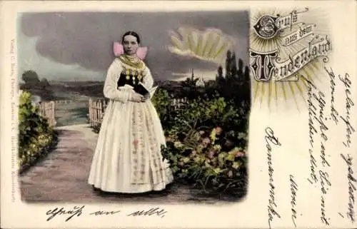 Ak Wendenland, Mädchen in Volkstracht