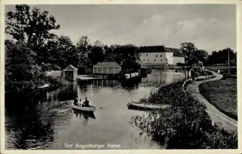 Ak Węgorzewo Angerburg Ostpreußen, Angerburger Hafen mit Schloss