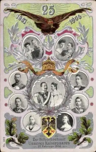 Ak Zur Silberhochzeit Unseres Kaiserpaares 27. Februar 1906, Kaiser Wilhelm II, Kaiserin, Kronprinz