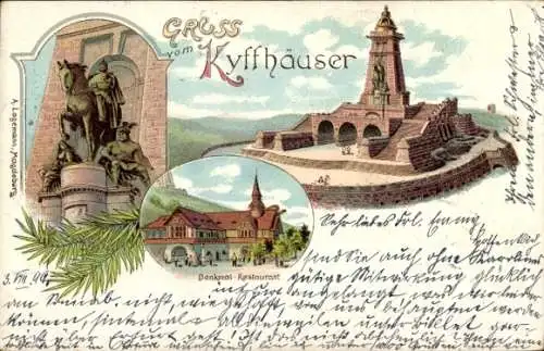 Litho Steinthaleben Kyffhäuserland in Thüringen, Kyffhäuser, Kaiser Wilhelm Denkmal, Restaurant