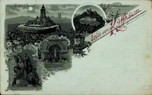 Mondschein Litho Steinthaleben Kyffhäuserland in Thüringen, Kyffhäuser, Kaiser Wilhelm Denkmal
