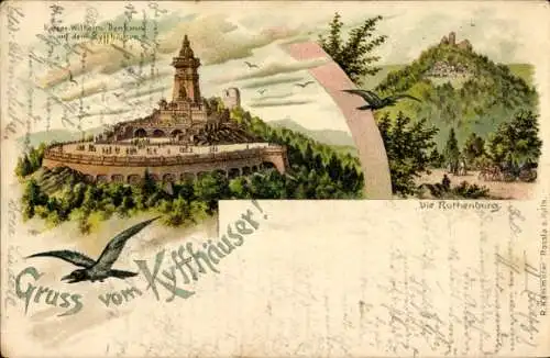 Litho Steinthaleben Kyffhäuserland in Thüringen, Kaiser Wilhelm Denkmal, Kyffhäuser, Rothenburg