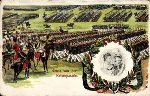 Litho Kaiserparade, Kaiserpaar, Kaiser Wilhelm II