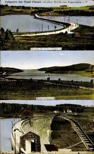 Ak Plauen im Vogtland, Talsperre, Straße durch die Talsperre, Gesamtsicht, Sperrmauer