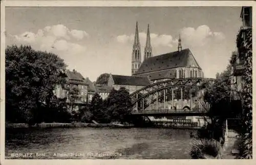 Ak Görlitz in der Lausitz, Altstadtbrücke mit Peterskirche